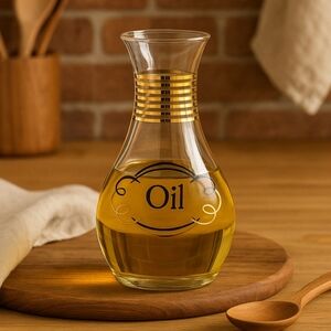 Vintage Pyrex Oil Cruet Bottle – Gold Lettering & Bands –MCM Glass